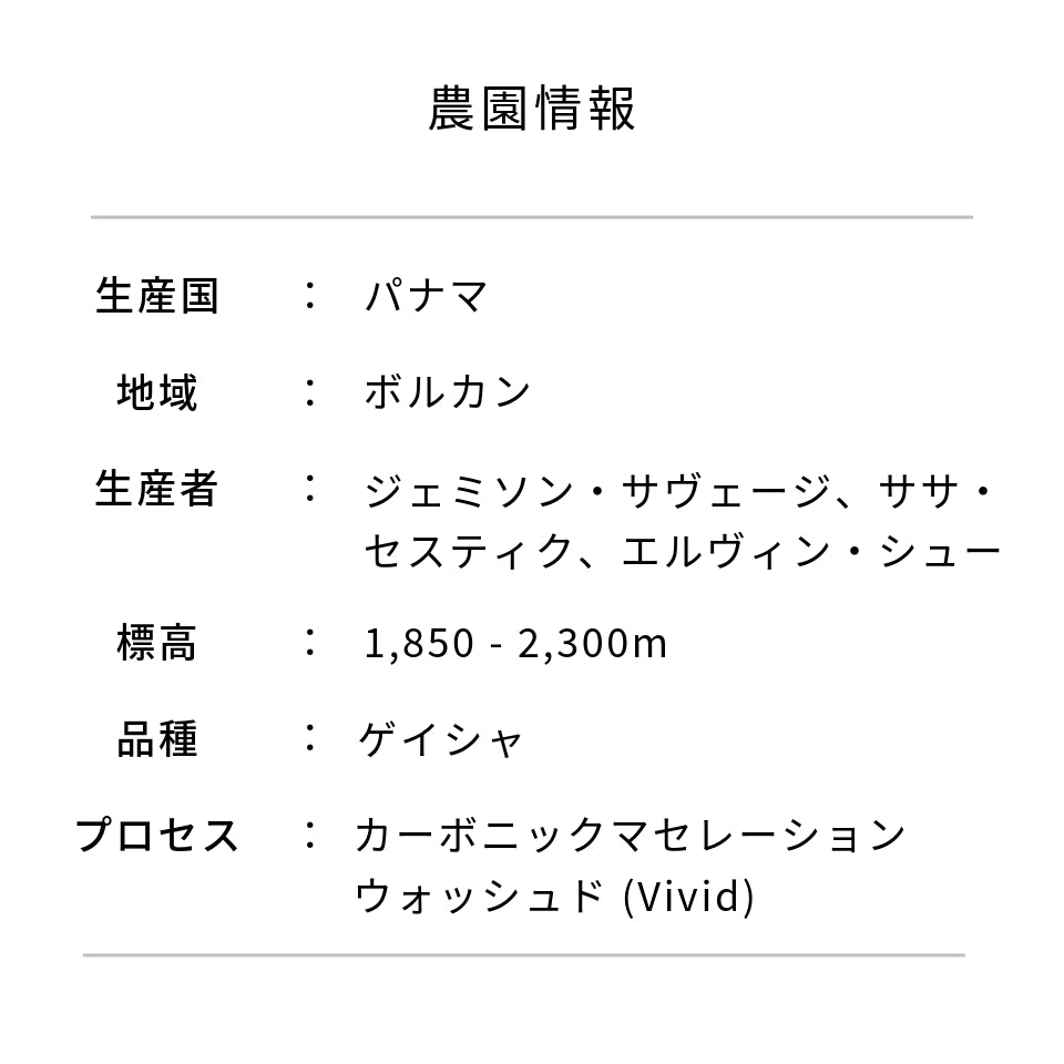 パナマ アイリス農園 ゲイシャ CMウォッシュド VIVID